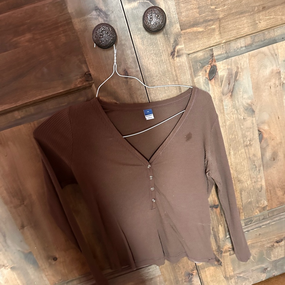 Old Navy Brown Fitted Long Sleeve Button Down Shirt